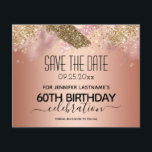Roze Glitter 60th Birthday Save the Date Flyer<br><div class="desc">Faux roze glitter verfband. Alle tekst kan worden aangepast en kan eenvoudig worden gewijzigd voor uw eigen wensen. Geweldig elegante 60e verjaardag sjabloon.</div>