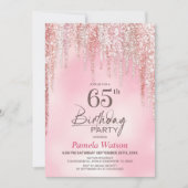 Roze Glitter 65e Verjaardagsfeestje Kaart (Voorkant)