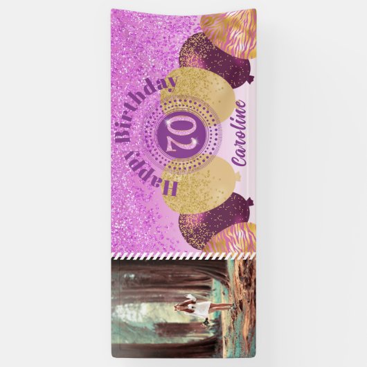 Roze glitter 70e verjaardag & ballonnen Banner (Verticaal)