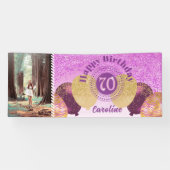 Roze glitter 70e verjaardag & ballonnen Banner (Horizontaal)