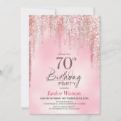 Roze Glitter 70e Verjaardagsfeestje Kaart (Voorkant)