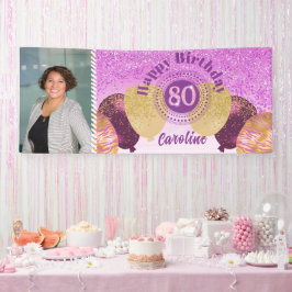 Roze glitter 80e verjaardag & ballonnen Banner