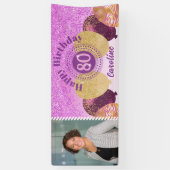 Roze glitter 80e verjaardag & ballonnen Banner (Verticaal)
