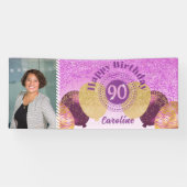 Roze glitter 90e verjaardag & ballonnen Banner (Horizontaal)