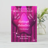 Roze Glitter-achtige Star Birthday Party Invitatio Kaart (Staand voorkant)