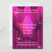 Roze Glitter-achtige Star Birthday Party Invitatio Kaart (Achterkant)