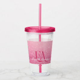 Roze Glitter Acryl Tumbler met Naam & Initialen Drinkbeker
