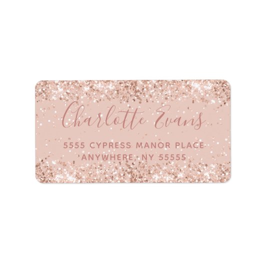 Roze Glitter-adreslabel Etiket (Voorkant)