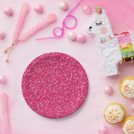 Roze Glitter-Afbeelding Aangepaste partij Papieren Bordje (Feest)