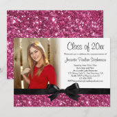 Roze Glitter Afbeelding Ribbon Bow Foto Afstuderen Kaart (Voorkant / Achterkant)