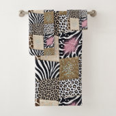 Roze Glitter Afrikaanse Dierenprint Handdoeken Set (Insitu)