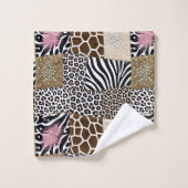 Roze Glitter Afrikaanse Dierenprint Handdoeken Set (Wasdoekje)