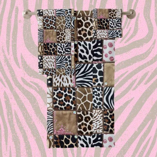 Roze Glitter Afrikaanse Dierenprint Handdoeken Set
