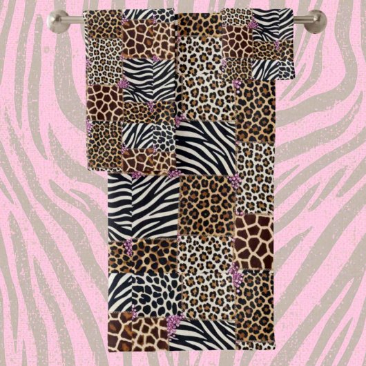 Roze Glitter Afrikaanse Dierenprint Handdoeken Set