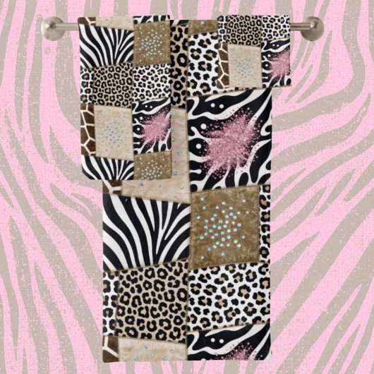 Roze Glitter Afrikaanse Dierenprint Handdoeken Set