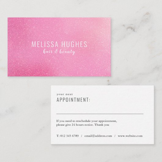 Roze Glitter Afspraak Herinneringskaart Afsprakenkaartje (Voorkant / Achterkant)