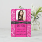 Roze Glitter Afstudeer Uitnodigingen (Staand voorkant)