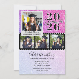 Roze Glitter Afstudeerfoto Uitnodiging
