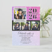 Roze Glitter Afstudeerfoto Uitnodiging (Staand voorkant)