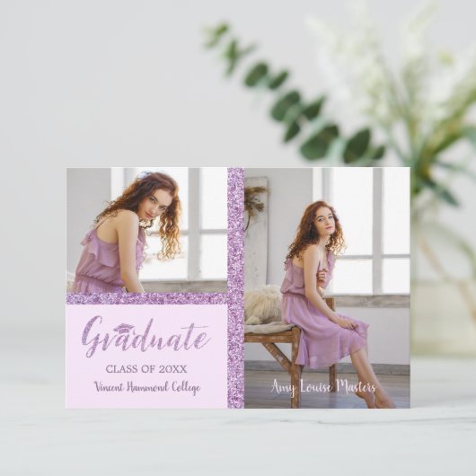 Roze glitter Afstuderen Eenvoudig 2 Afstuderen Fot (Staand voorkant)