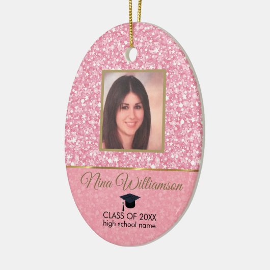 Roze Glitter-Afstuderen Keramisch Ornament (Links)