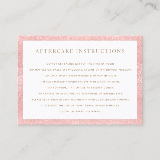 Roze Glitter After Care for Lash Extensions Salon Visitekaartje (Voorkant)