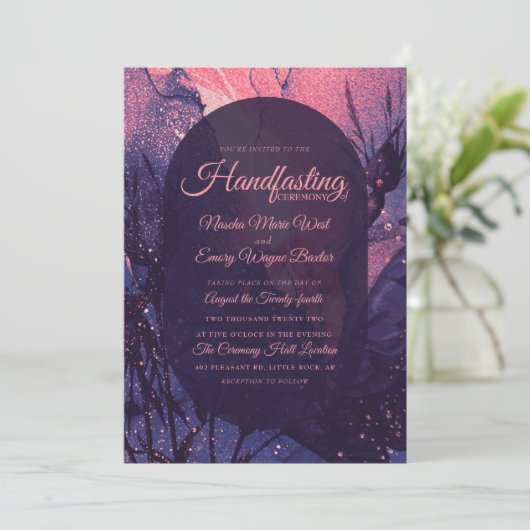 Roze Glitter Alternative Gothic Luxury Handfasting Kaart (Staand voorkant)