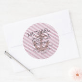 Roze Glitter Anker Strepen Gepersonaliseerd adres Ronde Sticker (Envelop)