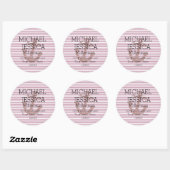 Roze Glitter Anker Strepen Gepersonaliseerd adres Ronde Sticker (Vel)