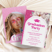 Roze Glitter Arch Foto Chique Graduation Party Kaart