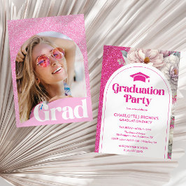 Roze Glitter Arch Foto Chique Graduation Party Kaart