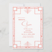 Roze Glitter Art Deco Bruiloftsfeest Kaart (Voorkant)