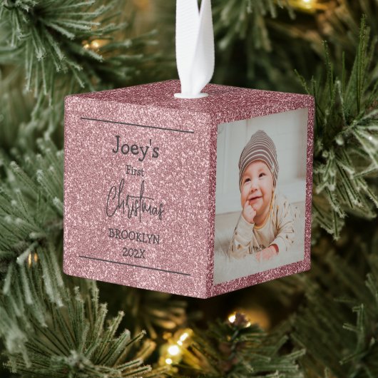 roze glitter baby eerste Kerstmis drie Foto Decoratie (Boom)