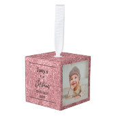 roze glitter baby eerste Kerstmis drie Foto Decoratie (Voorkant hoekig)