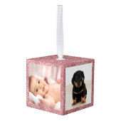 roze glitter baby eerste Kerstmis drie Foto Decoratie (Achter hoekig)