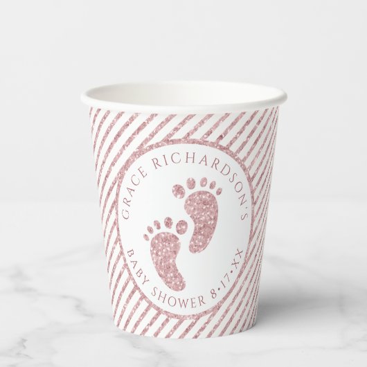 Roze Glitter Baby Feet Baby shower Gepersonaliseer Papieren Bekers (Achterkant)