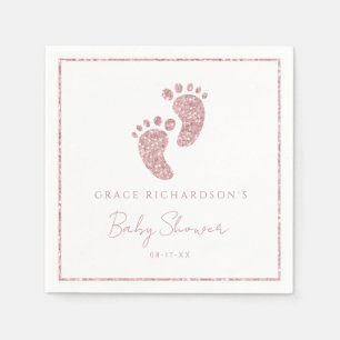 Roze Glitter Baby Feet Baby shower Gepersonaliseer Servet