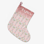 Roze Glitter Baby Girl Name Sparkles Modern Grote Kerstsok (Voorkant (Hangend))