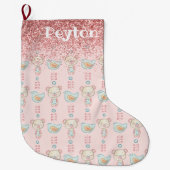 Roze Glitter Baby Girl Name Sparkles Modern Grote Kerstsok (Voorkant)