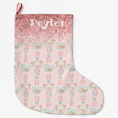 Roze Glitter Baby Girl Name Sparkles Modern Grote Kerstsok (Voorkant)