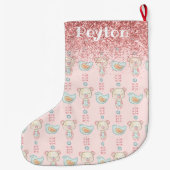 Roze Glitter Baby Girl Name Sparkles Modern Grote Kerstsok (Achterkant)