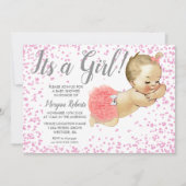 Roze glitter Baby is een meisje dat Baby shower ui Kaart (Voorkant)