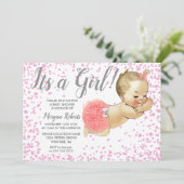 Roze glitter Baby is een meisje dat Baby shower ui Kaart (Staand voorkant)