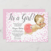 Roze glitter Baby is een meisje dat Baby shower ui Kaart (Voorkant / Achterkant)