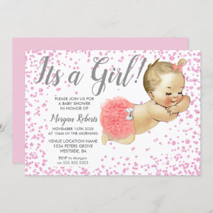 Roze glitter Baby is een meisje dat Baby shower ui Kaart