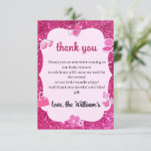 Roze Glitter baby meisje douche Bedankkaart (Staand voorkant)