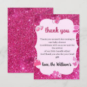 Roze Glitter baby meisje douche Bedankkaart (Voorkant / Achterkant)