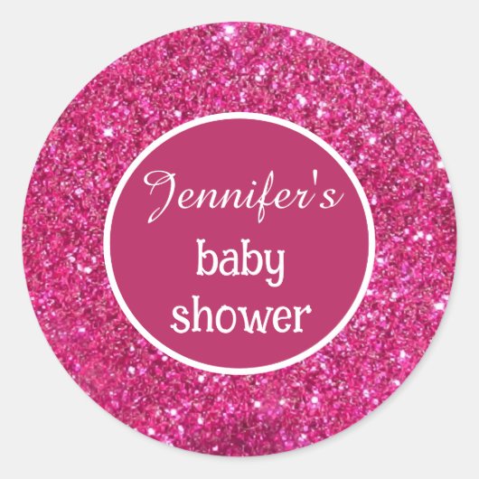 roze glitter baby meisje douche ronde sticker (Voorkant)