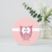Roze Glitter Baby Owl Round Shower-uitnodiging Kaart (Staand voorkant)