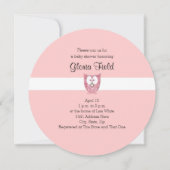 Roze Glitter Baby Owl Round Shower-uitnodiging Kaart (Achterkant)